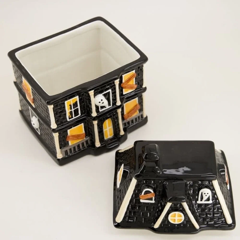 🏚️ Cracker Barrel Exclusive Haunted House Halloween Cookie Jar — Ceramic Black